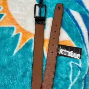 NWT Michael Kors Men's Reversible 34mm Brown Leather Belt with Black Buckle